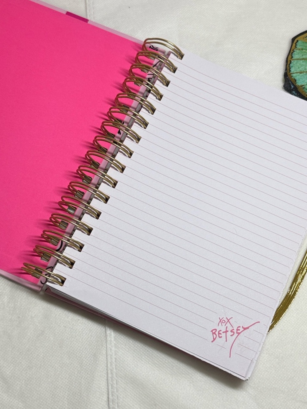 Betsey Johnson Pink Doodle Spiral Notebook with Gold Elastic - Picture 5 of 7